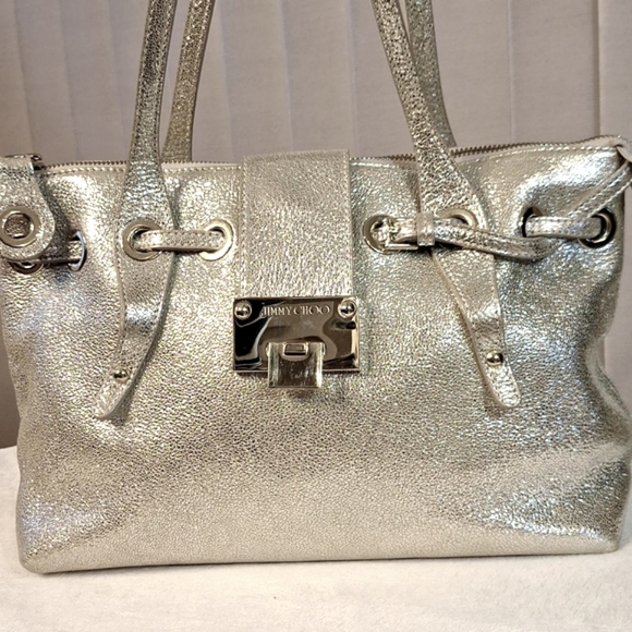Jimmy Choo $1395 Rhea Bag Metallic Leather Tote Bag - Picture 2 of 16
